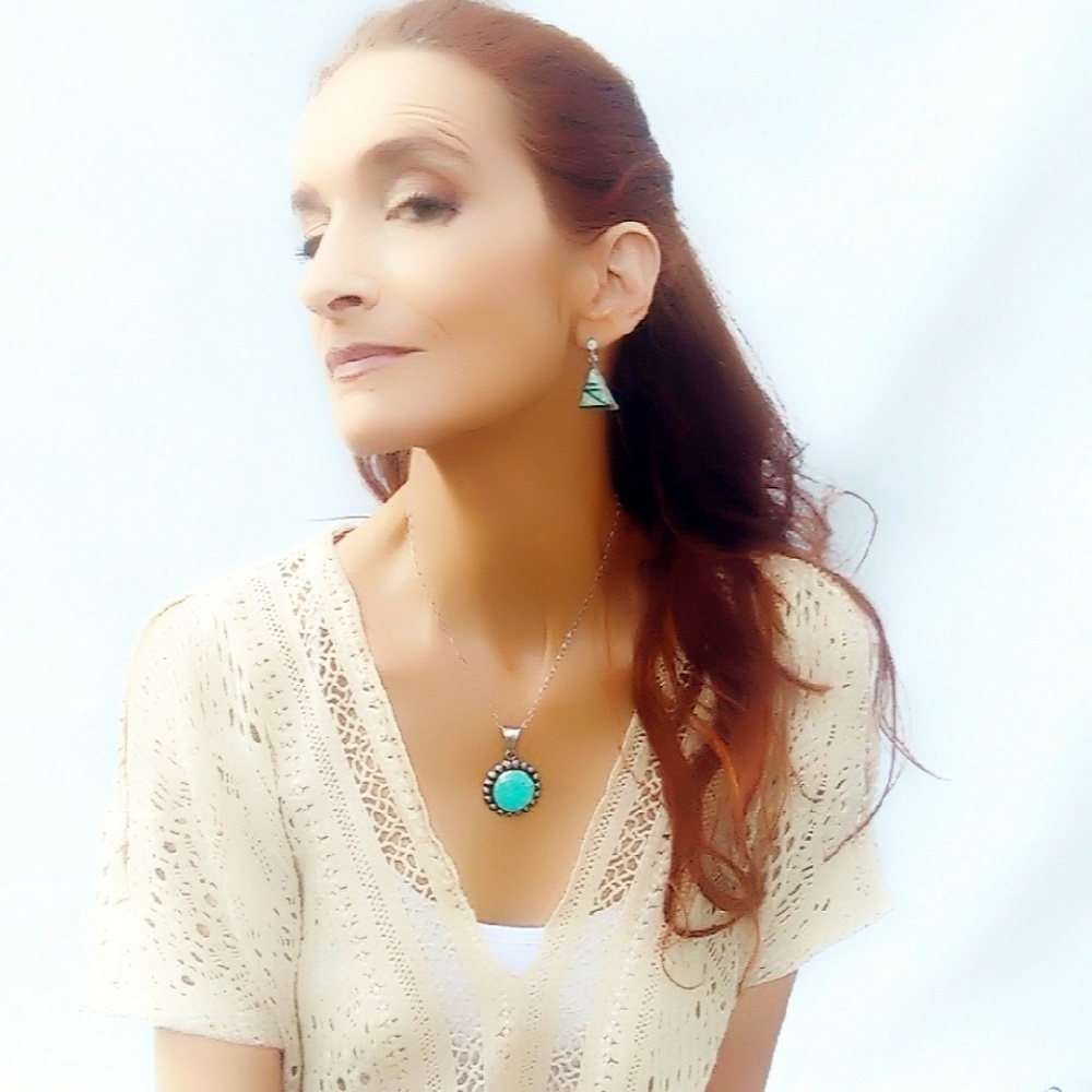 Vintage Sterling Silver & Opal Triangle Earrings - Picture 4 of 7